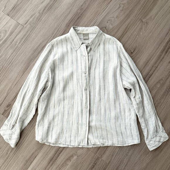 Poetry Striped Linen‎ Button Down Womens 1X Natural Lagenlook Breathable Travel - Picture 1 of 7